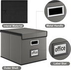 Huolewa Faux Leather File Organizer Box with Lid, Collapsible Hanging File Folder Box Organizer with Plastic Slides, Decorati