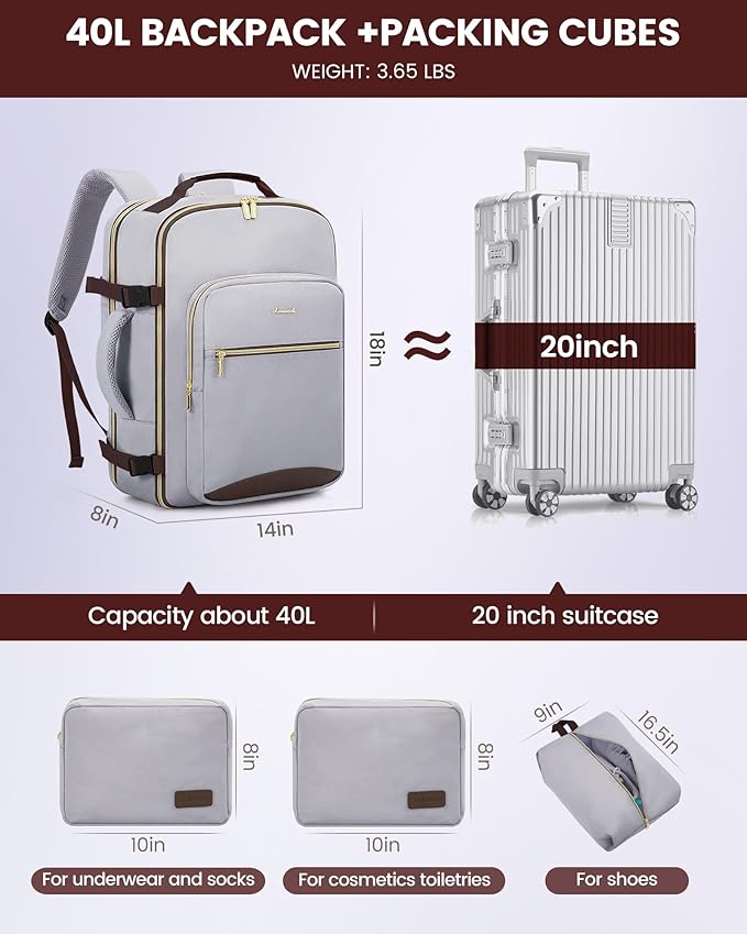 LOVEVOOK Travel Backpack for Women & Men 40L,Airline Approved Carry On Backpack Travel Essential,TSA Carry on Luggage,Persona