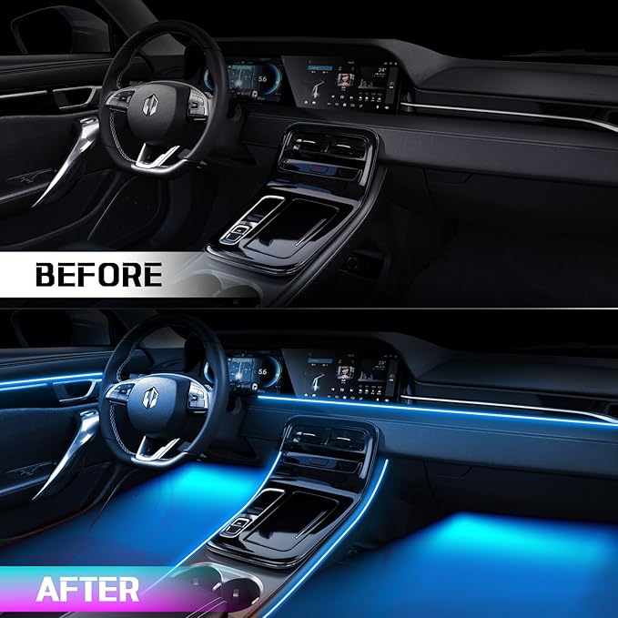 Acrylic Interior Car Lights, WEBUPAR Car Accessories 10 in 1 Car LED Strip Lights with APP Control, 175 inches 593 LEDs Fiber Optic Lights, RGB Neon Light Kits