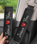 2 Pack Car Seat Strap Pads with 3 PCS Jesus Loves You Car Stickers, Universal Seatbelt Covers, Christian Car Decals for Women and Men