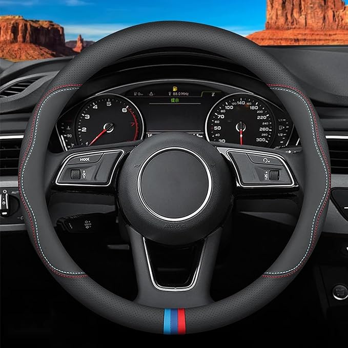Custom-Fit for Steering Wheel Cover, Premium Leather Car Steering Wheel Cover, Non-Slip, Breathable, for Accessories (C-Style,for Ad)