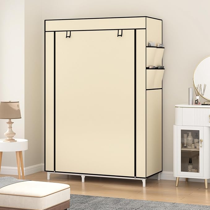 Calmootey Portable Closet Organizers, Clothing Storage, Wardrobe with 6 Shelves and Hanging Rod, Non-Woven Fabric Cover with 