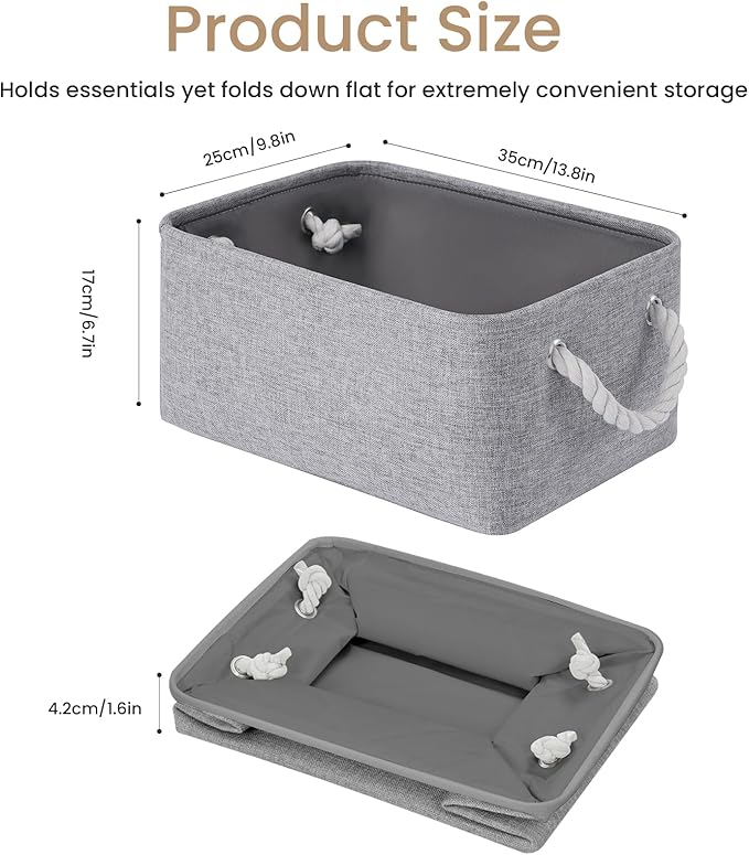 Storage Baskets for Shelves 13.8x9.8x6.7 Inch, Foldable Fabric Storage Bins with Handles, Small Storage Baskets for Organizin