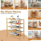 5 Tier Bamboo Shoe Rack Storage Organizer for Closet, Multifunctional Stackable Free Standing Shoe Shelf Organizer for Small 