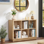 Joaxswe 6 Cube Storage Book Shelf, 40" Wide Low Horizontal Bookcase with Curved Edge, Floor Standing 2-Tier Wooden Bookshelf 