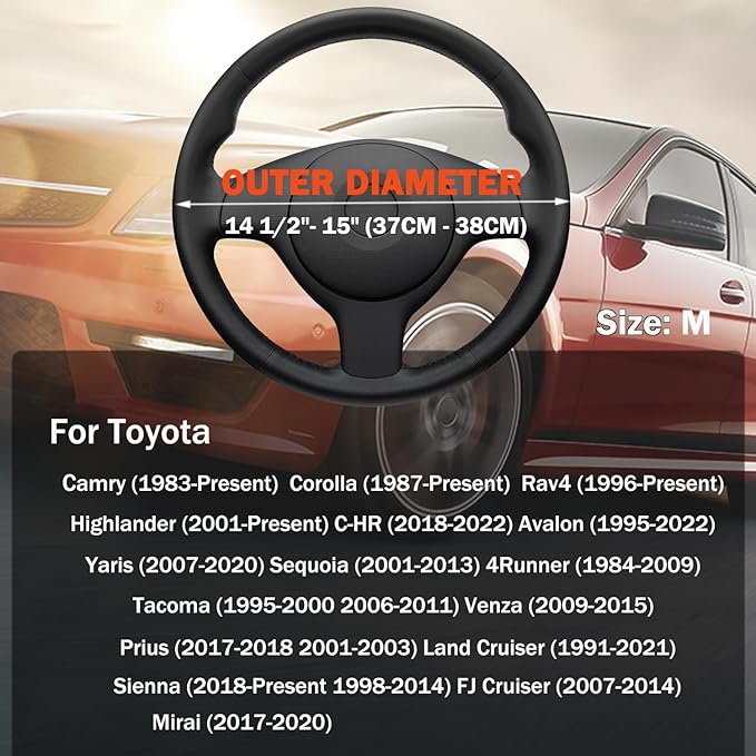 XHRING Car Steering Wheel Cover for Toyota Camry Rav4 Corolla Highlander Sienna CHR Avalon FJ Land Cruiser Yaris SE XSE LE Hybrid XLE TRD Cross Limited Platinum Accessories, 2026 Leather Black-M