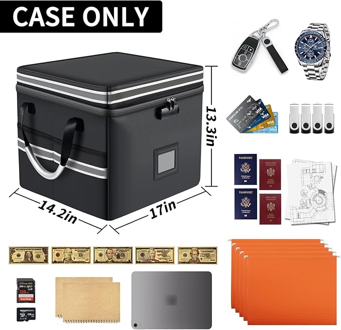 5200°F Upgraded Fireproof Document Box & Fireproof Expanding File Folder, 2 Layer File Cabinet Organizer with Lock,Collapsibl