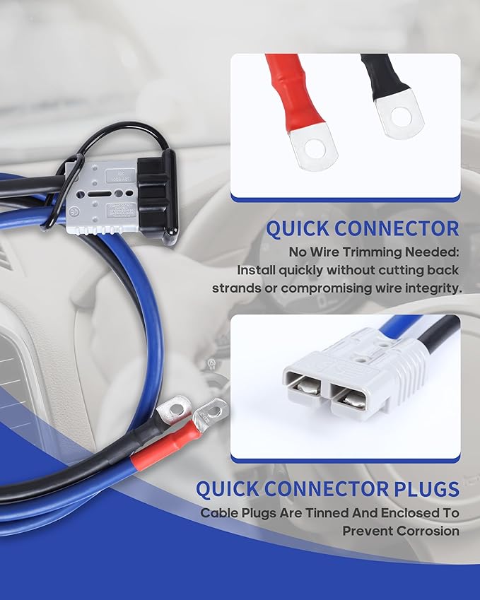SAFEMATE 00 Gauge 30 FT Heavy Duty Jumper Cables - 1500Amp Booster Jumper Cable for Car, SUV and Trucks Battery - Quick Connect, Blue