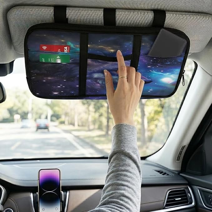 Wolf Pattern Sun Visor Organizer for Trucks,Scratch-Resistant Car Sun Visor Storage Bag Auto Sunshade Organizer Bag with Zipper