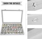 Siveit Velvet Jewelry Tray 48 Grid Jewelry Display Tray Organizer Box with Transparent Lid Rings Earrings Necklaces Pendants 