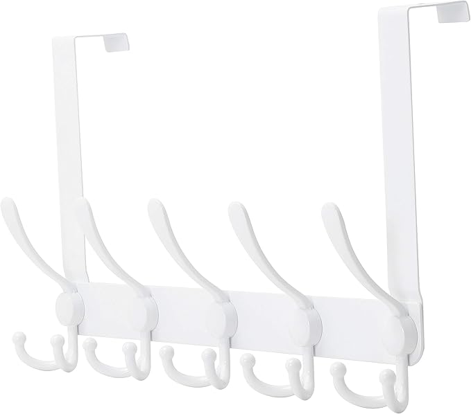 Dseap Over The Door Hook Hanger - Fits 1 3/8" to 1 3/4" Standard Doors | 5 Tri Hooks Heavy Duty Towel/Coat Rack | Door Organi