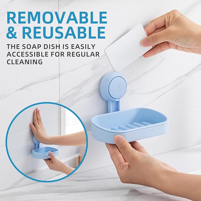 LEVERLOC Soap Dish Holder for Shower Suction Cup Wall Mounted Self Draining NO-Drilling Removable Bar Soap Sponge Holder for 