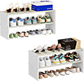 2 Pack 2 Tier Small White Shoe Rack For Closet, Stackable Shoe Shelf Organizer for 18 -24 Pairs of Shoes, Small Shoe Storage 