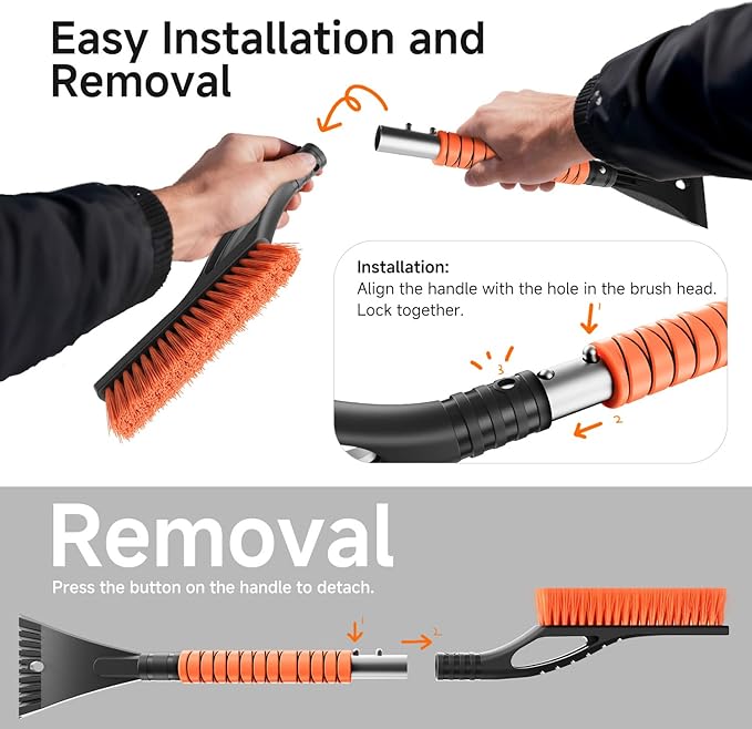 DMJN [2026 Upgraded 27'' Snow Brush and Ice Scrapers for Car Windshield [One-Wipe Clean] Detachable Snow Brush for Car with Ergonomic Foam Grip for Cars, Trucks, SUVs