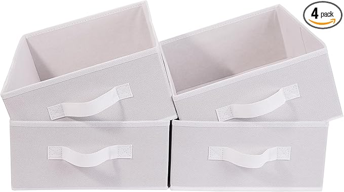 JAKAGO Fabric Storage Bins set of 4 Rectangle Storage Baskets with Handle Foldable Closet Organizer for Clothes Towel bedding