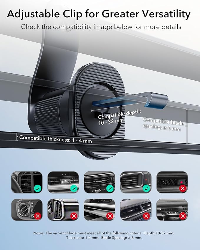 ESR OmniLock for MagSafe Car Mount, 360° Rotation, Car Phone Mount for Air Vent, Magnetic Phone Holder for iPhone 17e/17/16/15/14/13/12,Google/Samsung/Android,All Smartphones(2 MagSafe Rings Included)