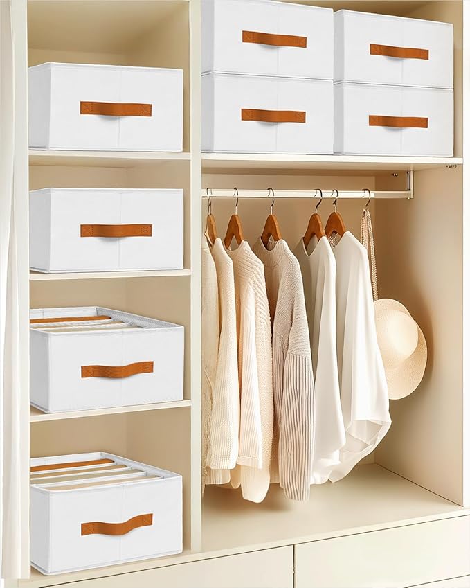 Homsorout Clothes Organizers and Storage - 4/5/7 Grids Fabric Jeans Organizer with Handles, Foldable Closet Organizers Divide