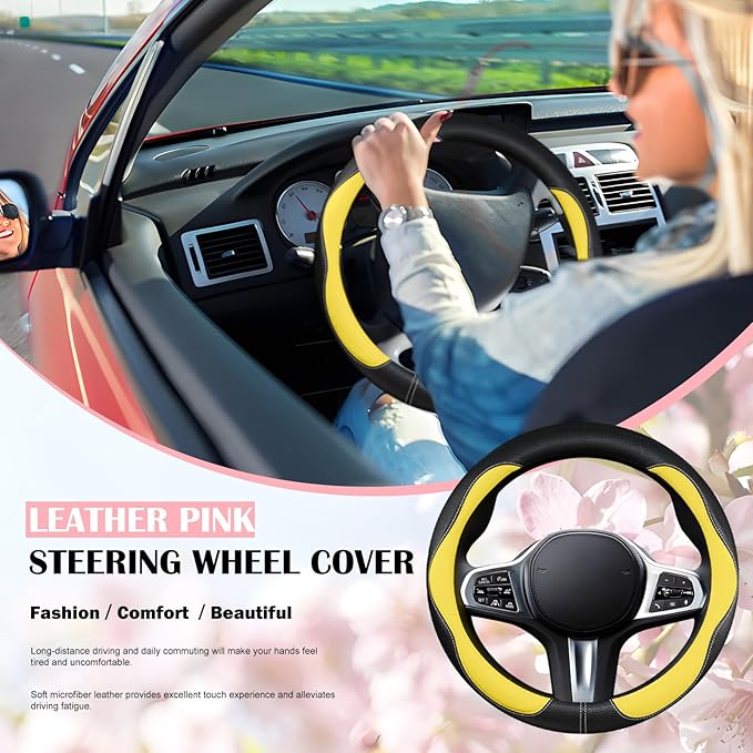 SuperKaKa Car Steering Wheel Cover 2025, Universal Auto PU Cute Breathable Slip-Proof Comfort Imitation Leather Protector Car