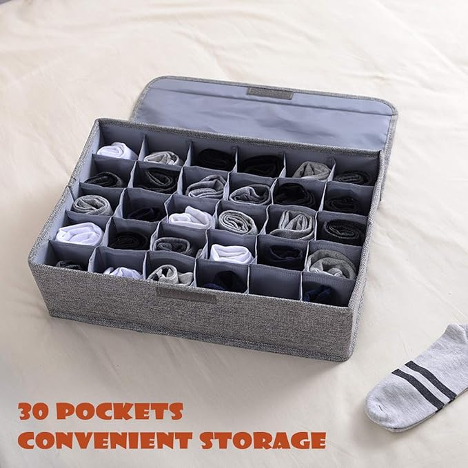 AARAINBOW 2 Packs Underwear Socks Ties Storage Organizer with Lids Foldable Closet Drawer Organizer 60 Cells, Fabric Wardrobe