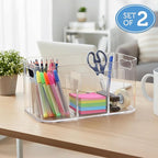 STORi Bliss 5-Compartment Plastic Cosmetics Storage Organizer, Set of 2 | Clear | Rectangular Divided Makeup Bin & Vanity Cad