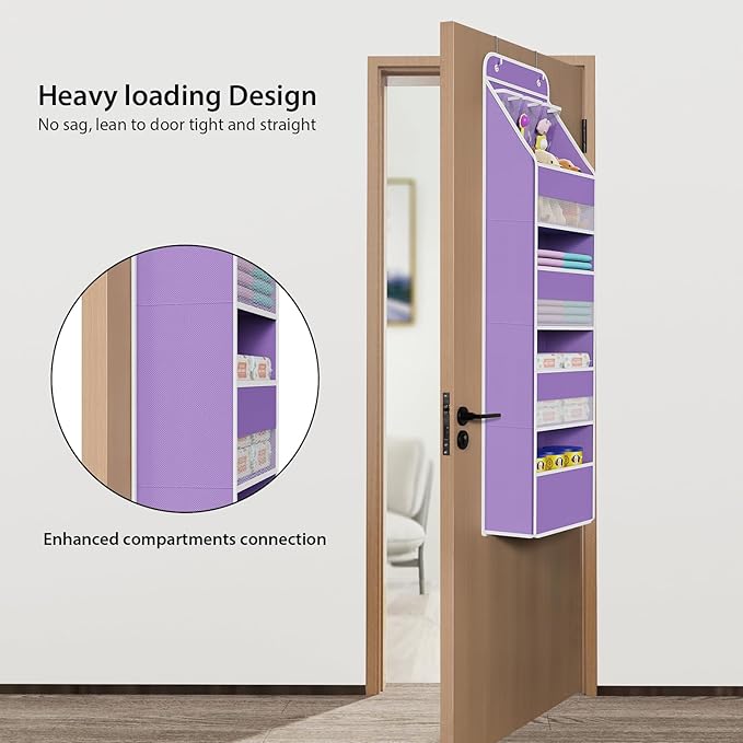 Univivi 5-Shelf Fabric Door Storage Over Door Hanging Organizer with 4 Large Pockets and 3 Small PVC Pockets Nursery Closet C