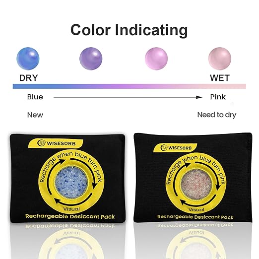 200g Reusable Silica Gel Desiccant, Color Indicating Rechargeable Desiccant Packs for Storage, Moisture Absorbers for