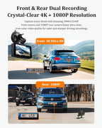 Dash Cam Front and Rear, Dash Camera for Cars 4K+1080, Dashcam Built-in WiFi, APP Control, 32GB Card Included, 3" IPS Touch S