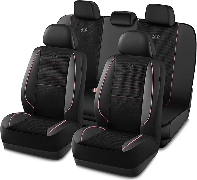 Skechers Air-Cooled Memory Foam Seat Covers,Mesh Thick Car Seat Covers,Piping Leather Car Seat Cover,Airbag Compatible,Automo