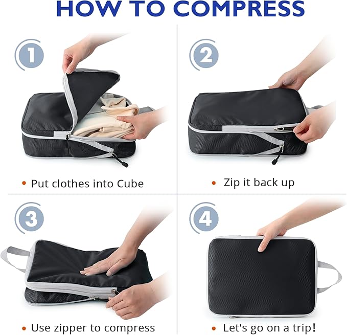 Compression Packing Cubes, 10 Set Packing Cubes for Travel Compression, Lightweight Compressible Package Organizer for Carry 