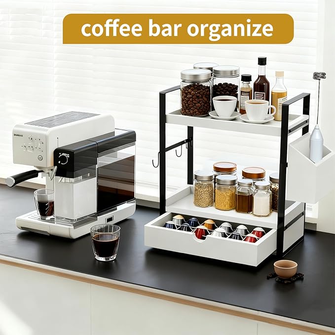 2-Tired Bathroom Counter Organizers and Storage, Bathroom Countertop Organizer with Drawer, Solid Wood Skincare Perfume Organ