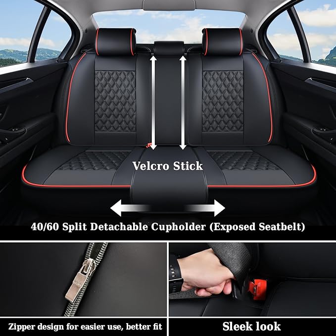 Coverado Full Set Car Seat Covers, Luxury Faux Leather Waterproof Seat Covers, 5-Seat Universal Fit, Front & Back Car Seat Pr
