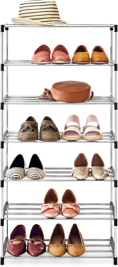 Whitmor 7-Tier Shoe Rack - Small Space Solution - Store up to 14 Pairs of Shoes - Organize Shoes & Accessories - Chrome & Bla