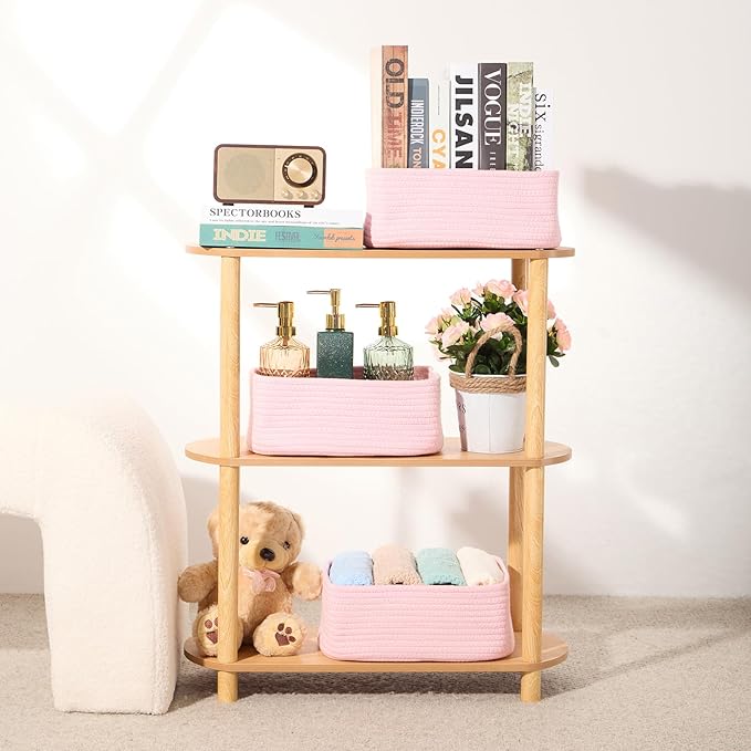 MiniArk Small Storage Baskets for Organizing | Closet Organizer Bins | Shelf Toy Basket | Woven Rope Baskets | Cube Decorativ