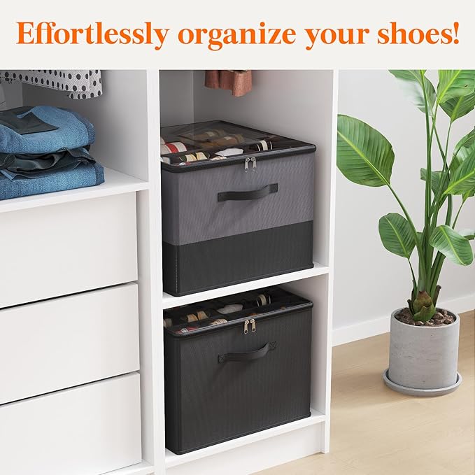 Lifewit 4 Pack Shoe Storage Organizer for Closet, Large Shoe Box Storage Containers with Clear Cover, Foldable Storage Bins F