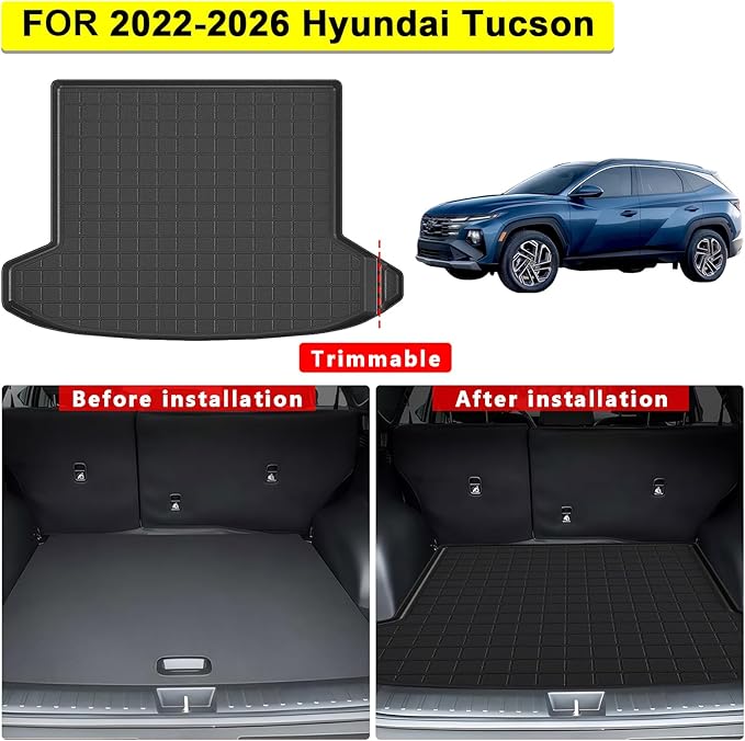 All-Weather TPE Floor Mats & Cargo Liner Set for 2022 2023 2024 2025 2026 Hyundai Tucson (Excludes Hybrid Models), Custom-Fit Hyundai Tucson Accessories Black