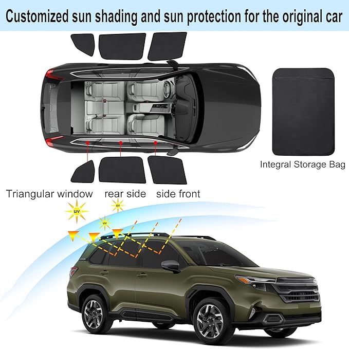Front Side Half Window Shade Foldable Custom Fit for 2025 Su-baru Forester Car Window Shades for Side Window Sun Shade UV Protection Heat Insulation for Camping Sleeping 6PCS