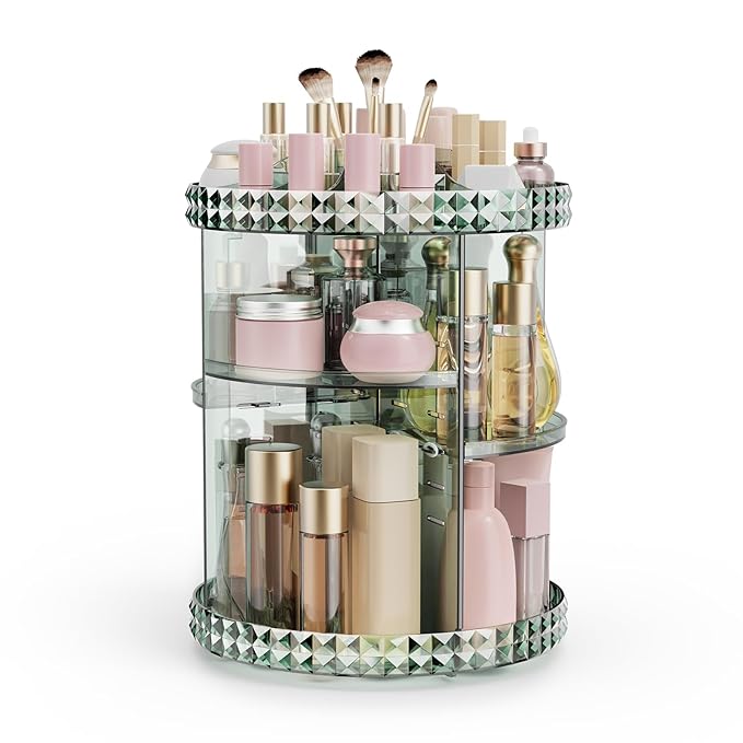 Rotating Makeup Organizer, 360° Spinning Skincare Organizers, Adjustable Layer Cosmetic Storage Lazy Susan Makeup Organizers 