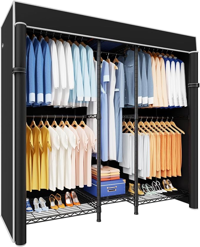 Ulif E12C Heavy Duty Closet Organizer System，Freestanding Clothing Rack, Adjustable Garment Rack 57.1" W x 16" D x 76.5" H Ho