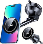 YRU Upgraded Magnetic Phone Holder Car【Patented & Super Magnet】 for MagSafe Mount Dashboard Windshield Vent Magnet Phone Cradle Stand for iPhone 17 16 15 14 13 12 Pro Max Samsung Truck, Black