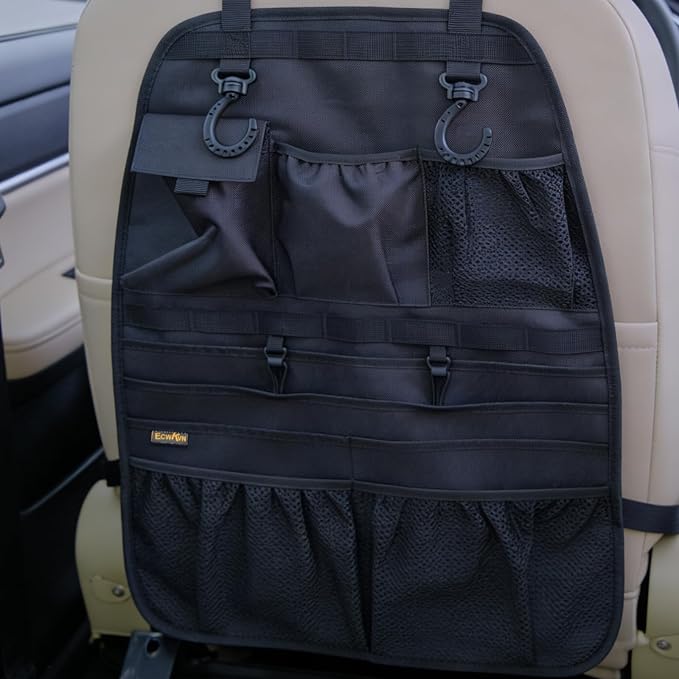 Car Seat Back Organizer, Heavy Duty Back Seat Organizer with Multiple Storage Pockets, Work Truck & SUV Seat Back Storage Bag for Tools, Tablet, Bottles & Essentials – Universal Fit