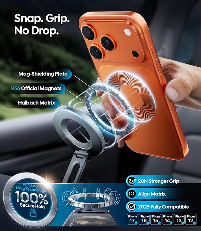 Wigoo Vacuum Magnetic Phone Holder for Car for Magsafe [80LBS Suction & 3000gf Magnetic] 360° Adjustable Car Phone Mount, for iPhone 17 Pro Max 16 15 14 13 12 Air Plus, Gray