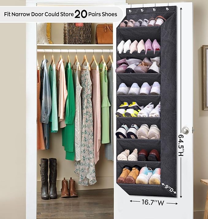 SLEEPING LAMB Over The Door Shoe Organizer for Closet with Large Deep Pockets, Narrow Shoe Rack for Door Hanging Boots Storag