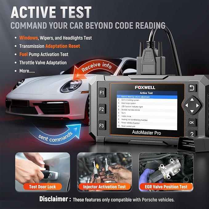 FOXWELL NT510 Pro fit for Porsche OBD2 Scanner with 12V Battery Tester, Full System Diagnostic Bidirectional Control Scanner