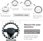 Black and White Race Checkered Steering Wheel Cover Auto Leather Steering Wheel Protector, Anti-Slip, Breathable, Absorbing Sweat, Universal Car Accessories 14.5–15 inch,Fit for Most Car, Trucks, SUV