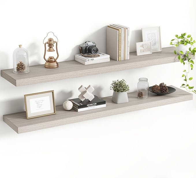 48 Inch Floating Shelves, 8 Inch Deep Floating Shelves for Wall, Hanging Shelf with Invisible Brackets, Deep Shelves for Bath