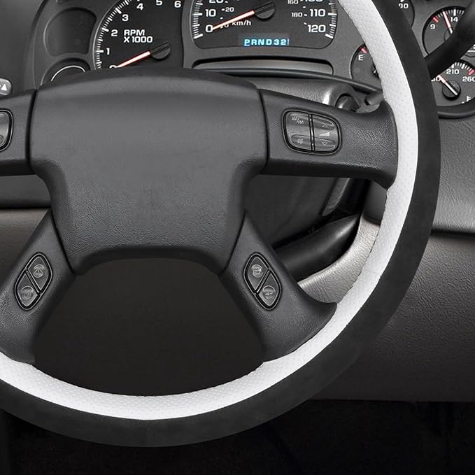 MEWANT Hand Stitched Steering Wheel Cover for Chevy Silverado 1500 2003-2006 9002 Athsuede Faux Leather Steering Wrap