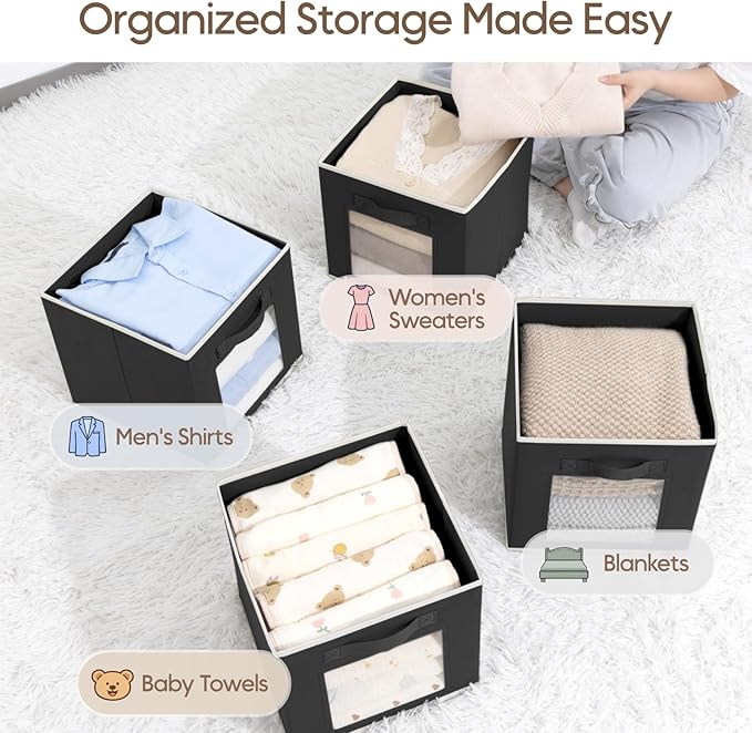 Homsorout Foldable Storage Cubes - Cubby Storage Organizer with Window, Decorative Baskets for Organizing, Fabric Bins for Cl