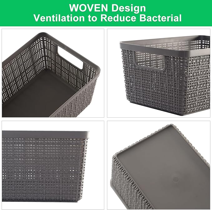6 Pack Plastic Storage Baskets With Lids,Grey Breathable Stackable Storage Bins,Small Storage Containers,for Organizing Stora