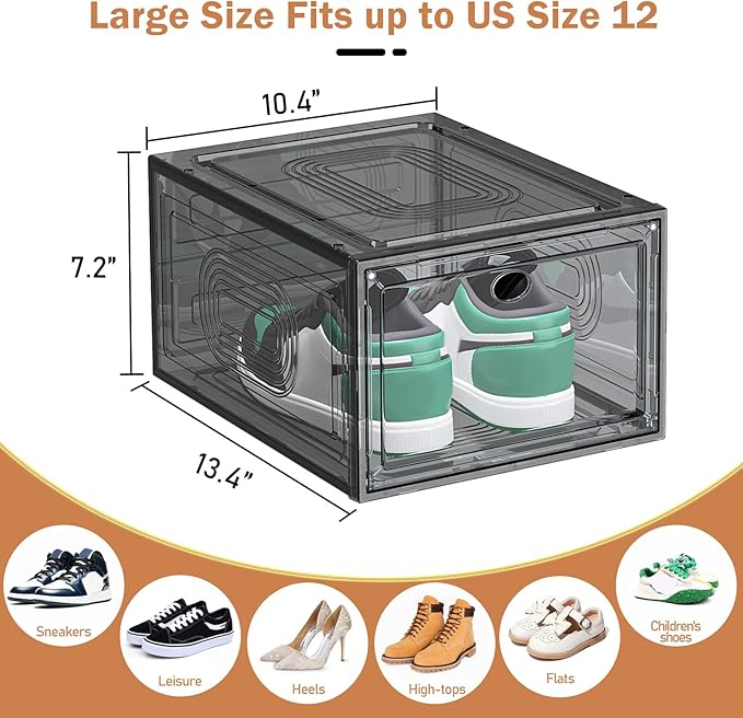 caktraie 10 Pack Thicken Shoe Organizer Stackable,Upgraded Sturdy Shoe Storage Box with Magnetic Door,Shoe Containers For Sne