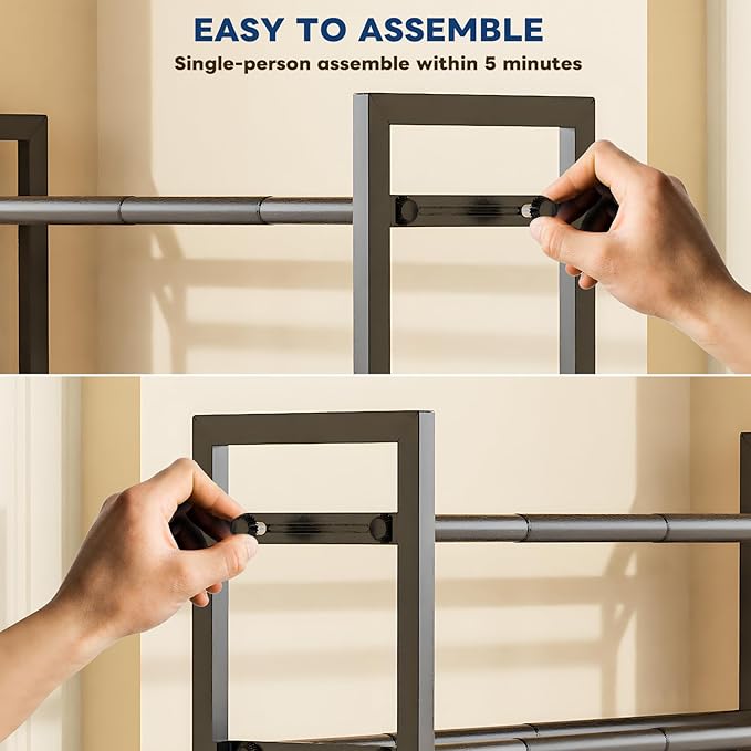 Mavivegue 19“- 43” Adjustable Shoe Rack, 3 Adjustable Length, 3 Tier Expandable Shoe Rack for Closet, Entryway, Shoe Shelf, B